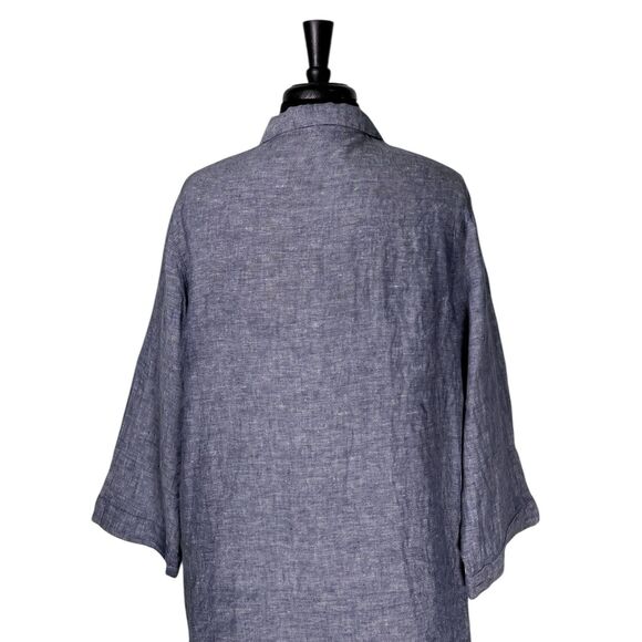Tahari Women's Shirt Blue Linen V-Neck Blouse Lagenlook Summer Tunic Top Size M - Picture 7 of 9